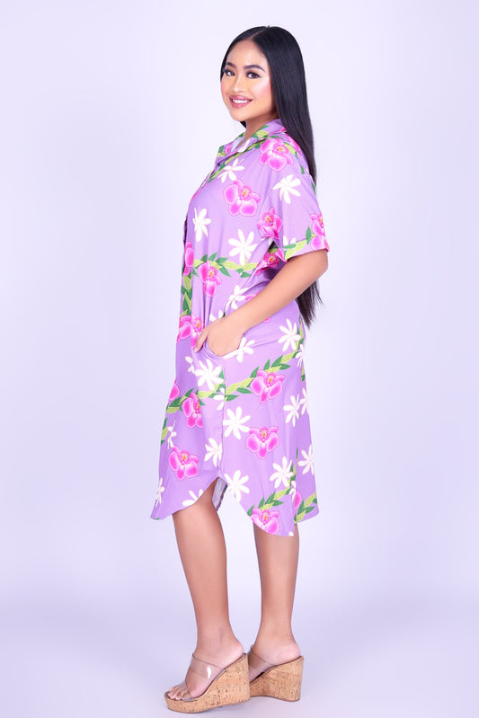 ORCHID TIARE BUTTON DOWN DRESS