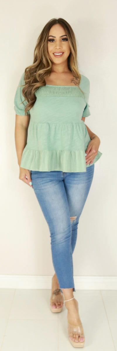Jeans Warehouse Hawaii - S/S SOLID KNIT TOPS - TIERED BABYDOLL TOP | By VERY J