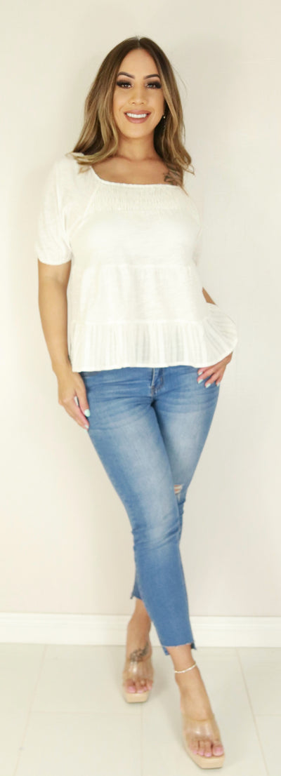 Jeans Warehouse Hawaii - S/S SOLID KNIT TOPS - TIERED BABYDOLL TOP | By VERY J