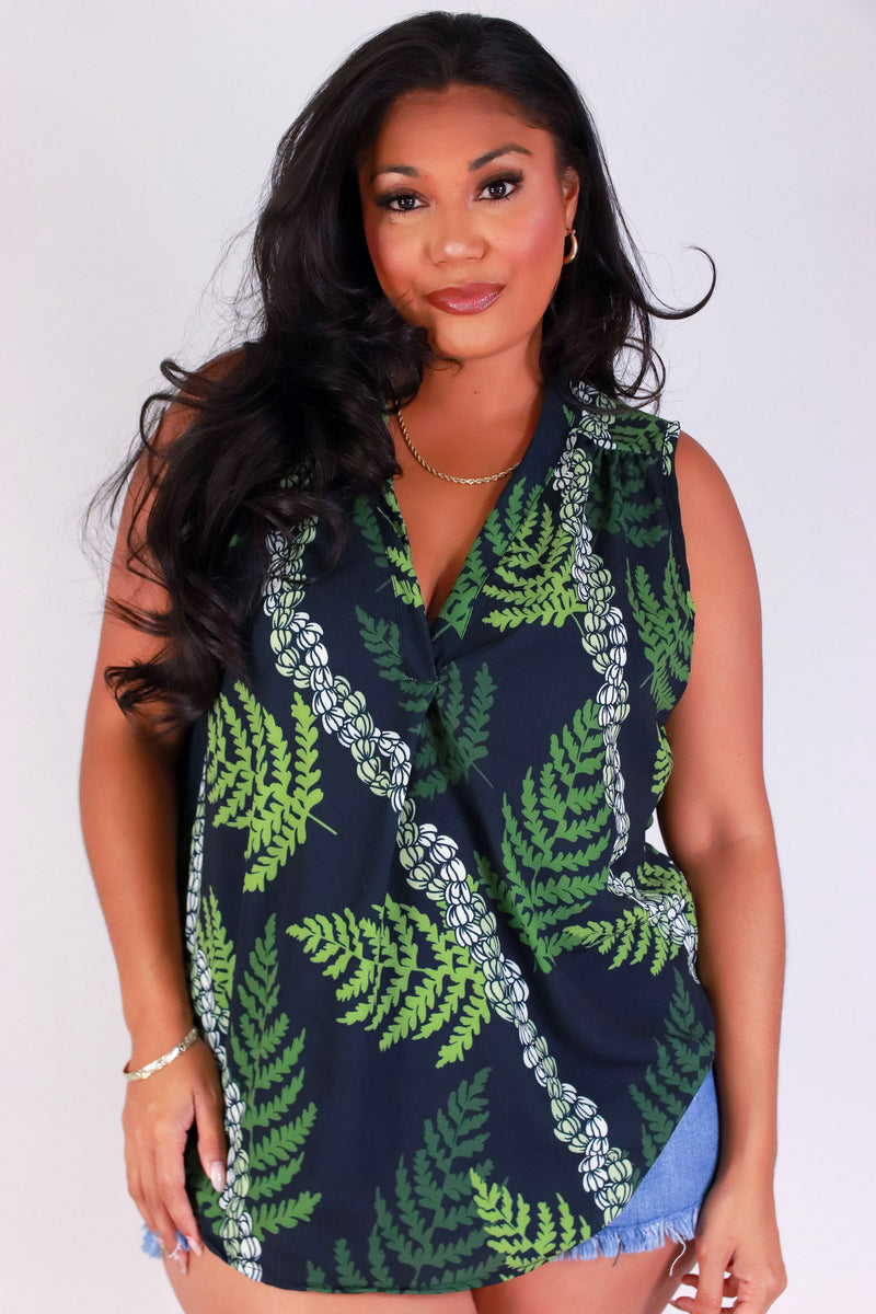 Jeans Warehouse Hawaii - PLUS S/L PRINT WOVEN TOPS - PIKAKE PALAPALAI SLEEVELESS TOP | By LUZ