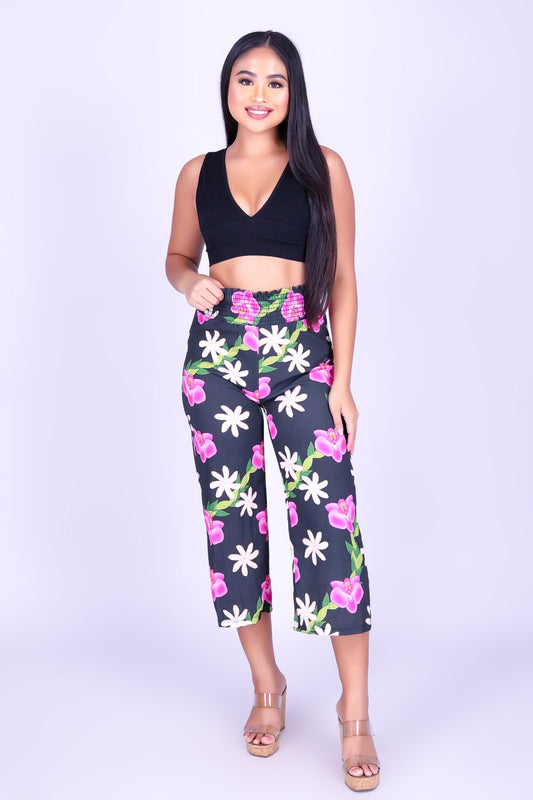 ORCHID TIARE SMOCKED WAIST CAPRI'S