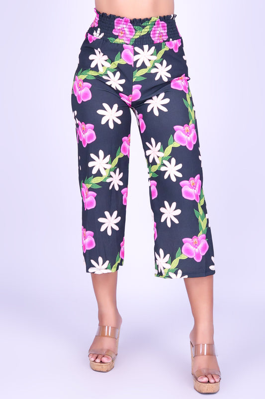 ORCHID TIARE SMOCKED WAIST CAPRI'S