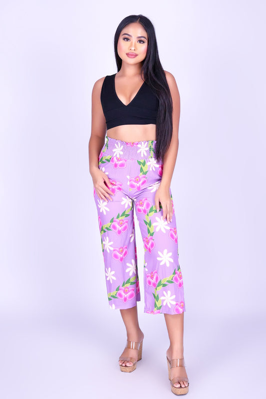 ORCHID TIARE SMOCKED WAIST CAPRI'S
