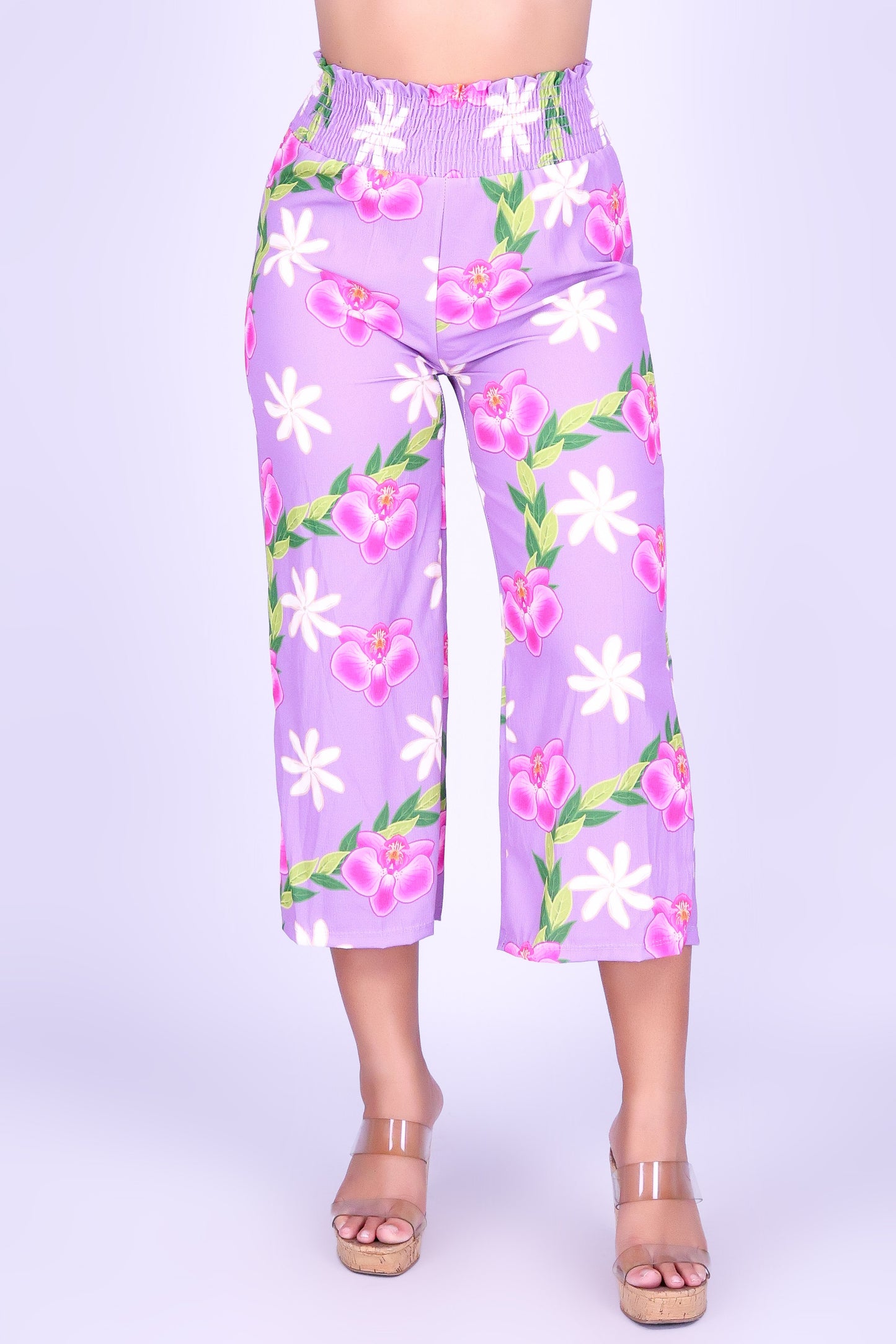 ORCHID TIARE SMOCKED WAIST CAPRI'S