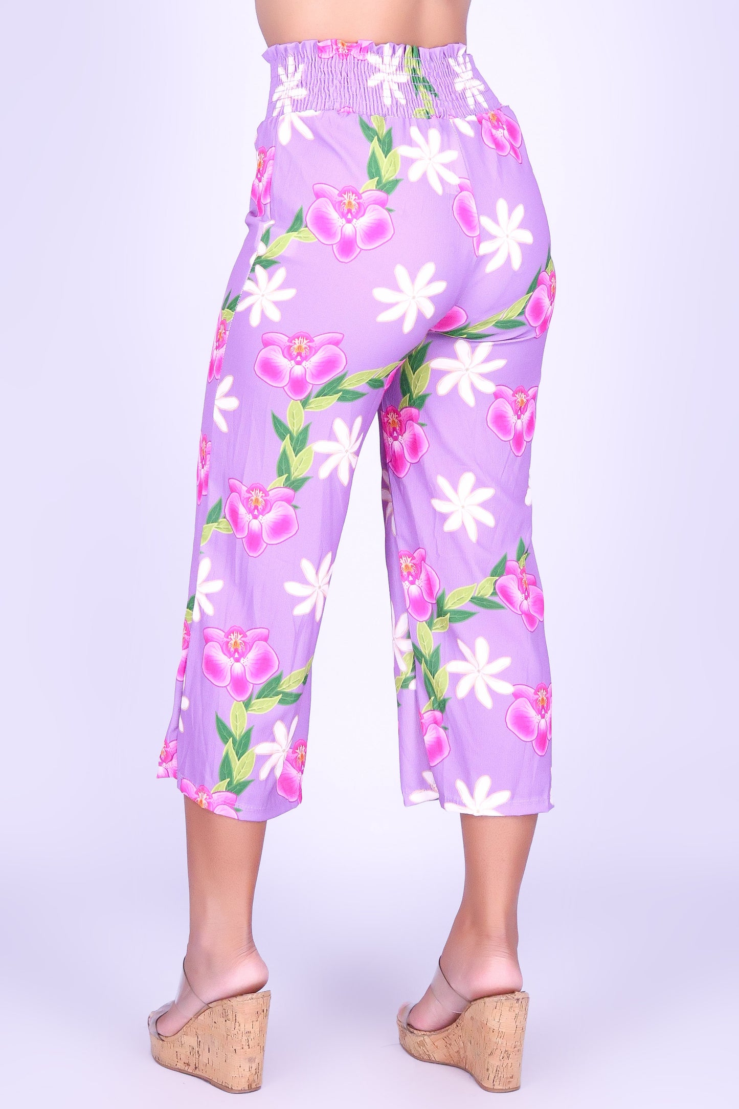 ORCHID TIARE SMOCKED WAIST CAPRI'S