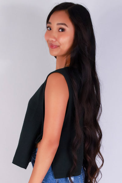 Jeans Warehouse Hawaii - TANK SOLID WOVEN CASUAL TOPS - TIED UP CUTIE TOP | By ZENANA (KC EXCLUSIVE,INC