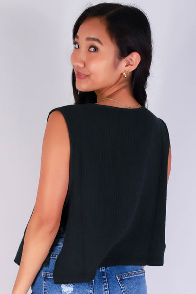 Jeans Warehouse Hawaii - TANK SOLID WOVEN CASUAL TOPS - TIED UP CUTIE TOP | By ZENANA (KC EXCLUSIVE,INC