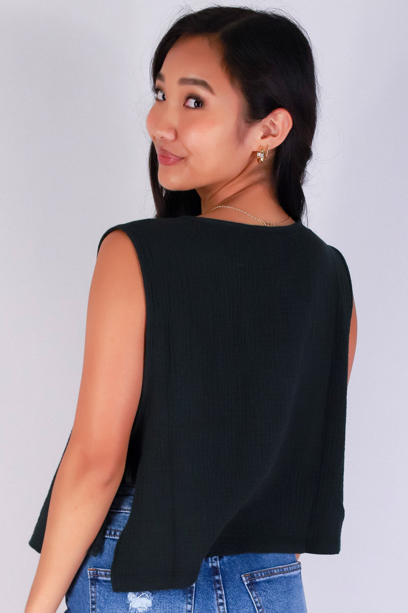 Jeans Warehouse Hawaii - TANK SOLID WOVEN CASUAL TOPS - TIED UP CUTIE TOP | By ZENANA (KC EXCLUSIVE,INC