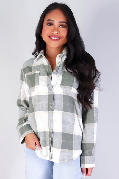 Jeans Warehouse Hawaii - L/S PRINT WOVEN CASUAL TOPS - CHECK YO'SELF PLAID TOP | By STYLE MELODY