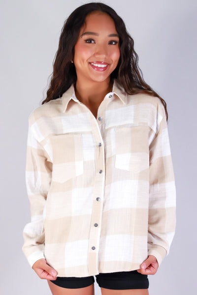 Jeans Warehouse Hawaii - L/S PRINT WOVEN CASUAL TOPS - FALL FOR PLAID TOP | By STYLE MELODY