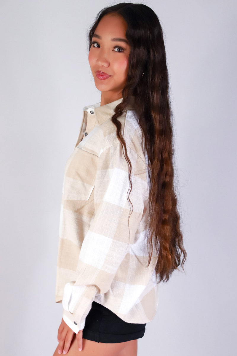 Jeans Warehouse Hawaii - L/S PRINT WOVEN CASUAL TOPS - FALL FOR PLAID TOP | By STYLE MELODY