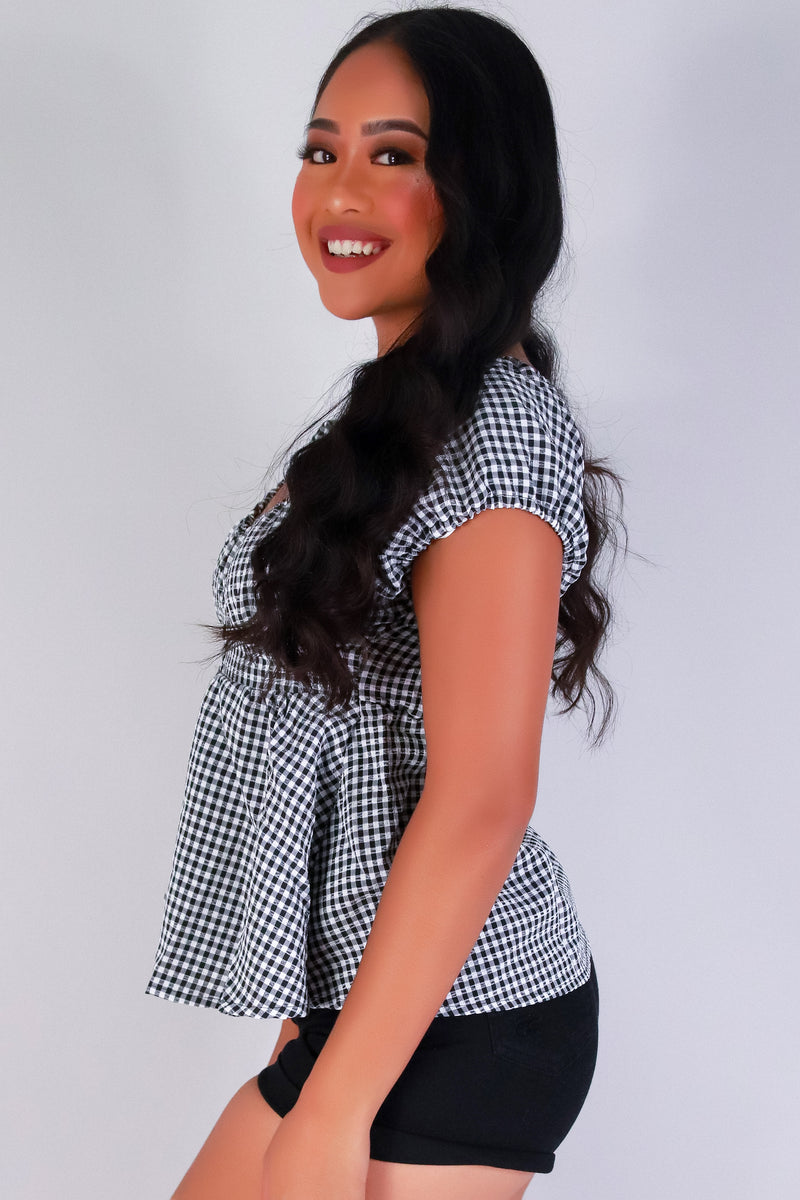 Jeans Warehouse Hawaii - S/S PRINT WOVEN CASUAL TOPS - GINGHAM CRUSH BABYDOLL TOP | By HYFVE