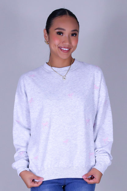BOW EMBROIDERED CREW SWEATER