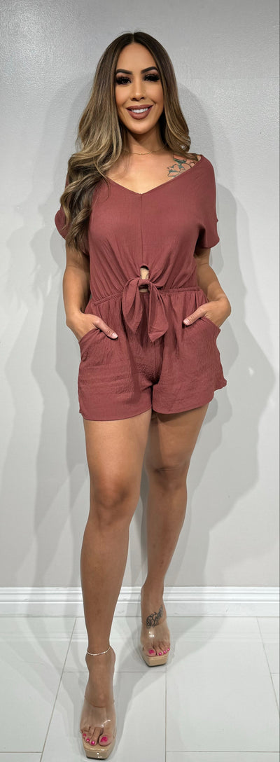 Jeans Warehouse Hawaii - SOLID ROMPERS - SHORT SLEEVE TIE FRONT ROMPER | By CHERISH