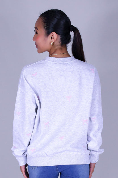 BOW EMBROIDERED CREW SWEATER