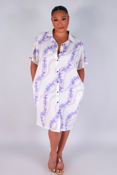 Jeans Warehouse Hawaii - PLUS PLUS WOVEN PRINT DRESSES - PIKAKE CROWN FLOWER BUTTON DOWN DRESS | By LUZ