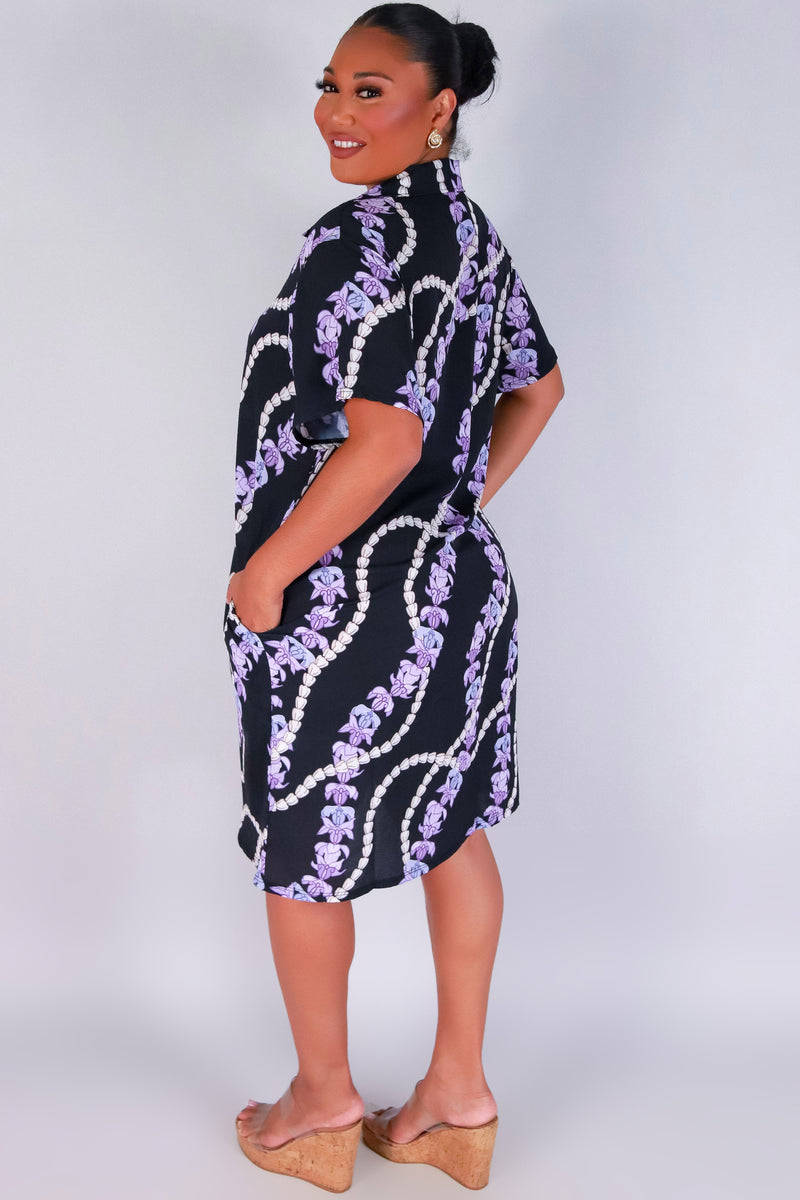 Jeans Warehouse Hawaii - PLUS PLUS WOVEN PRINT DRESSES - PIKAKE CROWN FLOWER BUTTON DOWN DRESS | By LUZ