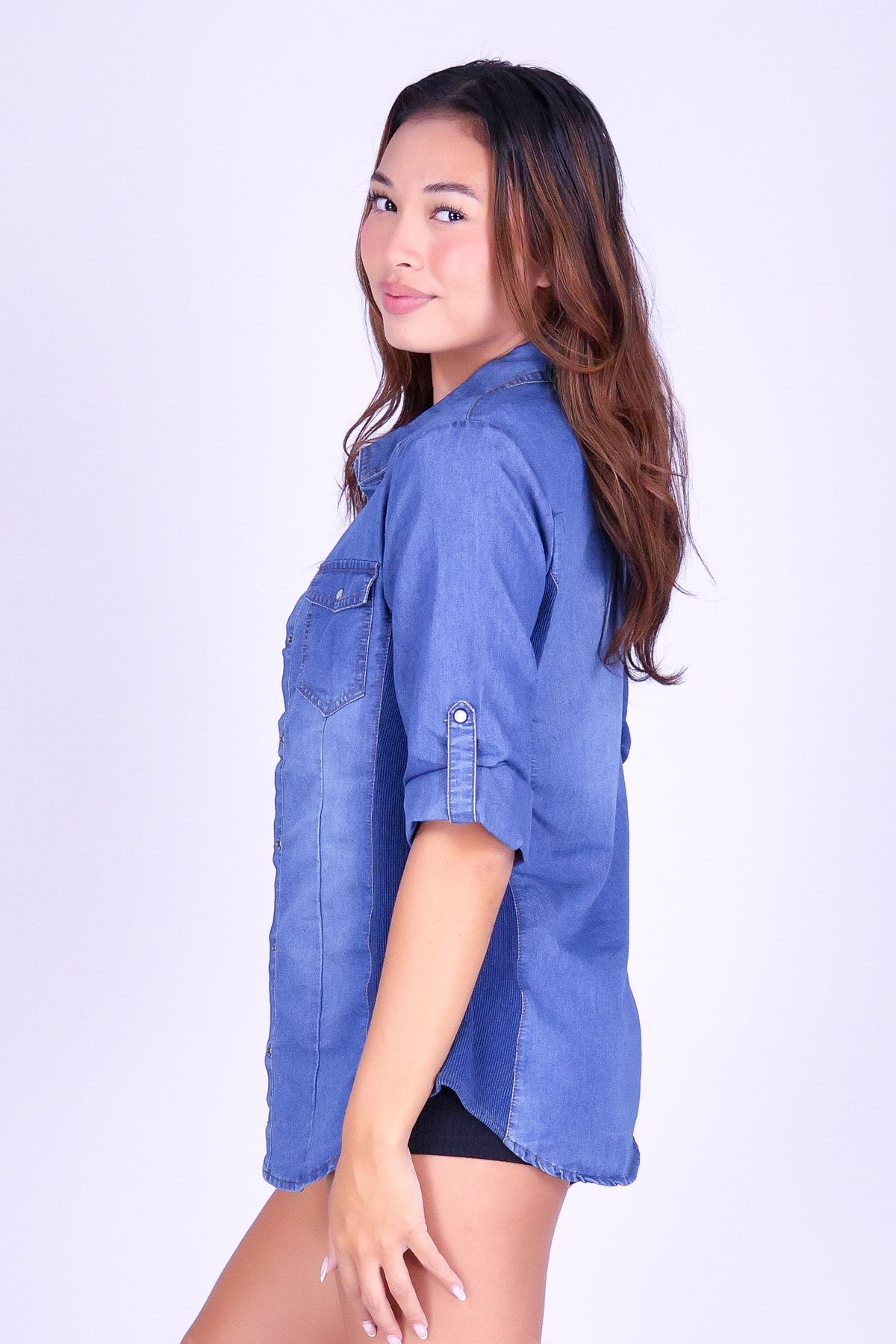 JUST FOR YOU CHAMBRAY TOP