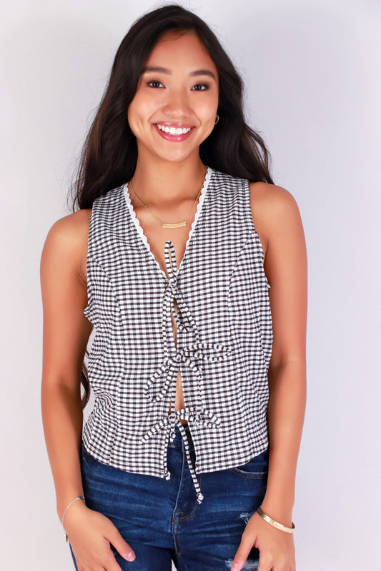 Jeans Warehouse Hawaii - TANK PRINT WOVEN CASUAL TOPS - SUGAR GINGHAM TOP | By POPULAR 21