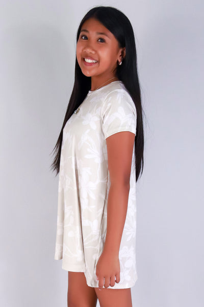 Jeans Warehouse Hawaii - DRESS RMPR 2-16 - PLUMERIA TREE TRAPEZE DRESS | KIDS SIZE 2-16 | By LUZ