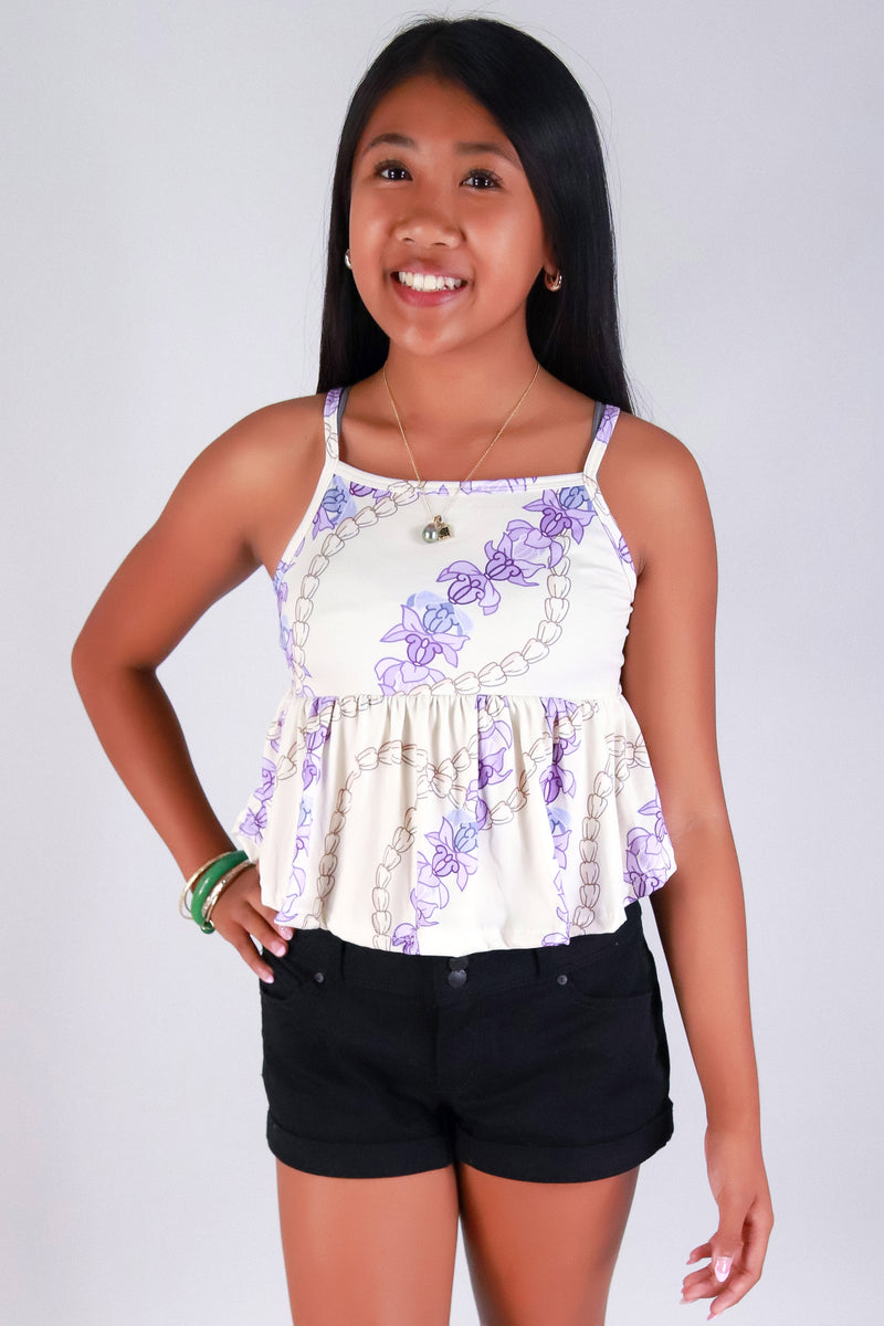 Jeans Warehouse Hawaii - S/L PRINT TOP 2-16 - PIKAKE CROWN FLOWER TOP | KIDS SIZE 2-16 | By LUZ
