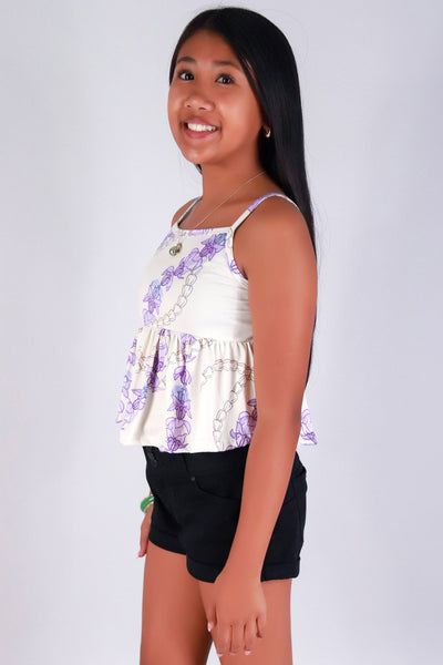 Jeans Warehouse Hawaii - S/L PRINT TOP 2-16 - PIKAKE CROWN FLOWER TOP | KIDS SIZE 2-16 | By LUZ