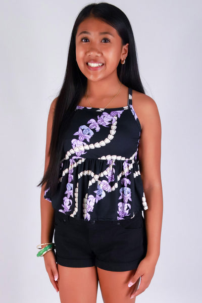 Jeans Warehouse Hawaii - S/L PRINT TOP 2-16 - PIKAKE CROWN FLOWER TOP | KIDS SIZE 2-16 | By LUZ
