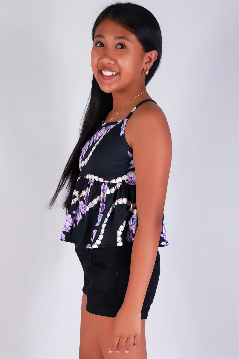 Jeans Warehouse Hawaii - S/L PRINT TOP 2-16 - PIKAKE CROWN FLOWER TOP | KIDS SIZE 2-16 | By LUZ