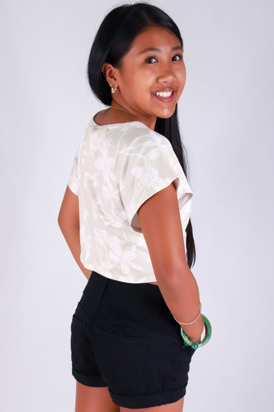 Jeans Warehouse Hawaii - S/S PRINT 2-16 - PLUMERIA TREE CROP TOP | KIDS SIZE 2-16 | By LUZ