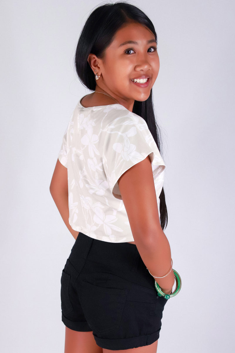 Jeans Warehouse Hawaii - S/S PRINT 2-16 - PLUMERIA TREE CROP TOP | KIDS SIZE 2-16 | By LUZ