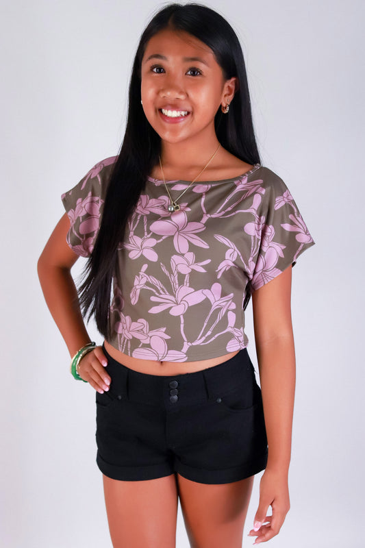 Jeans Warehouse Hawaii - S/S PRINT 2-16 - PLUMERIA TREE CROP TOP | KIDS SIZE 2-16 | By LUZ