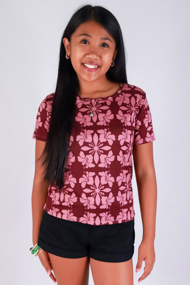 Jeans Warehouse Hawaii - S/S PRINT 2-16 - HIBISCUS QUILT TEE | KIDS SIZE 2-16 | By LUZ