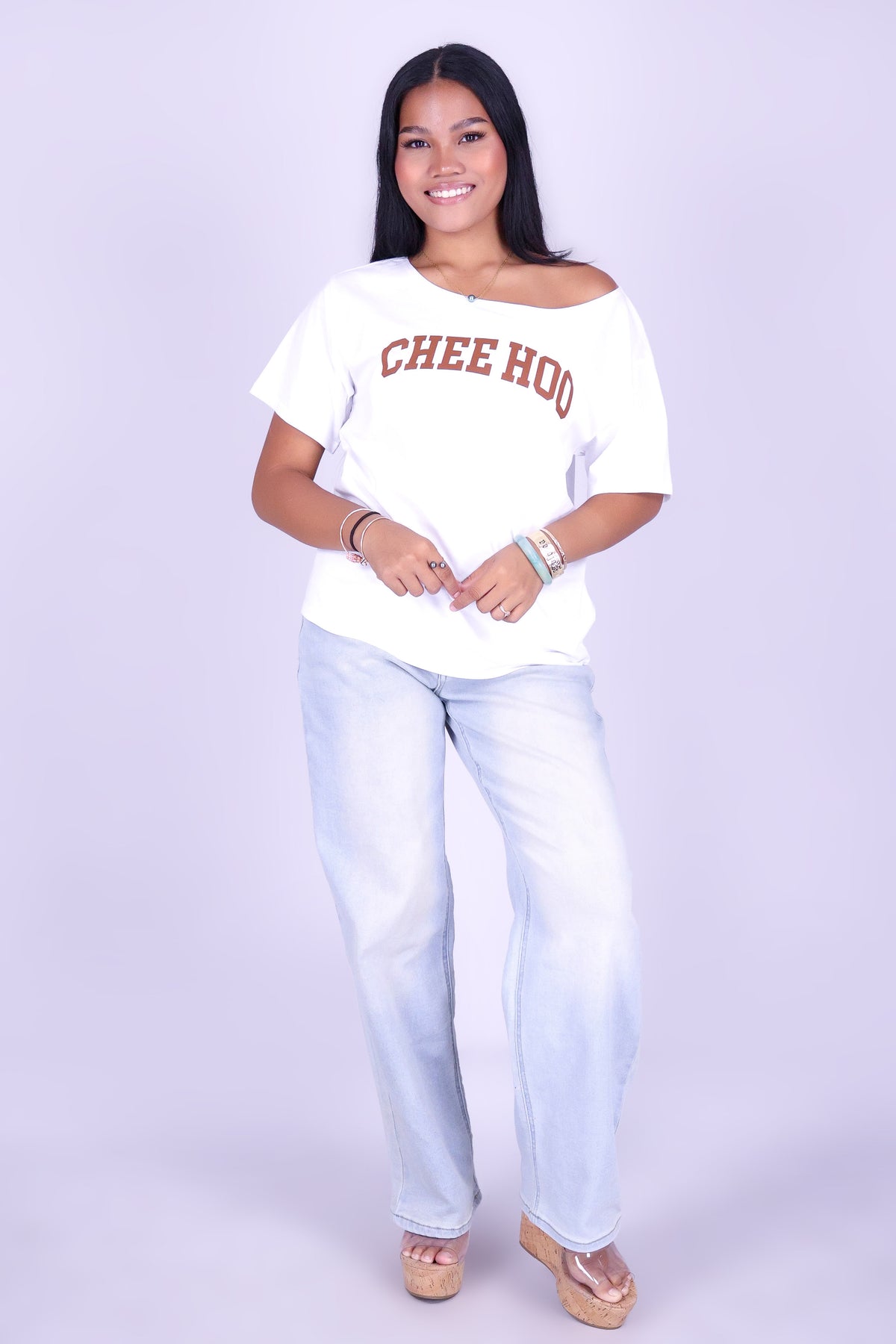 CHEE HOO! OVERSIZED OFF SHOULDER TEE