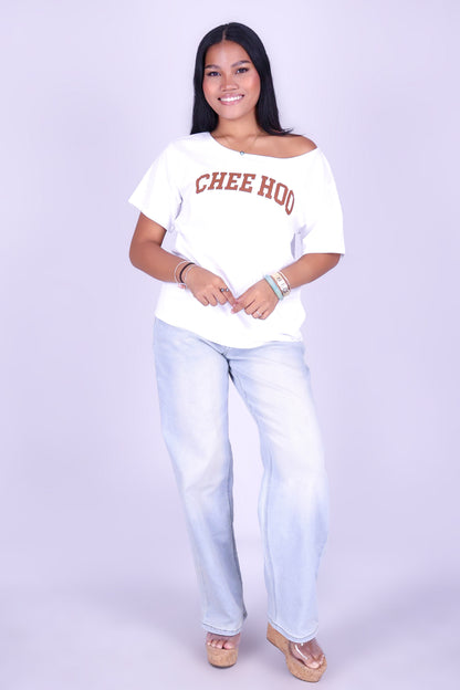 CHEE HOO! OVERSIZED OFF SHOULDER TEE