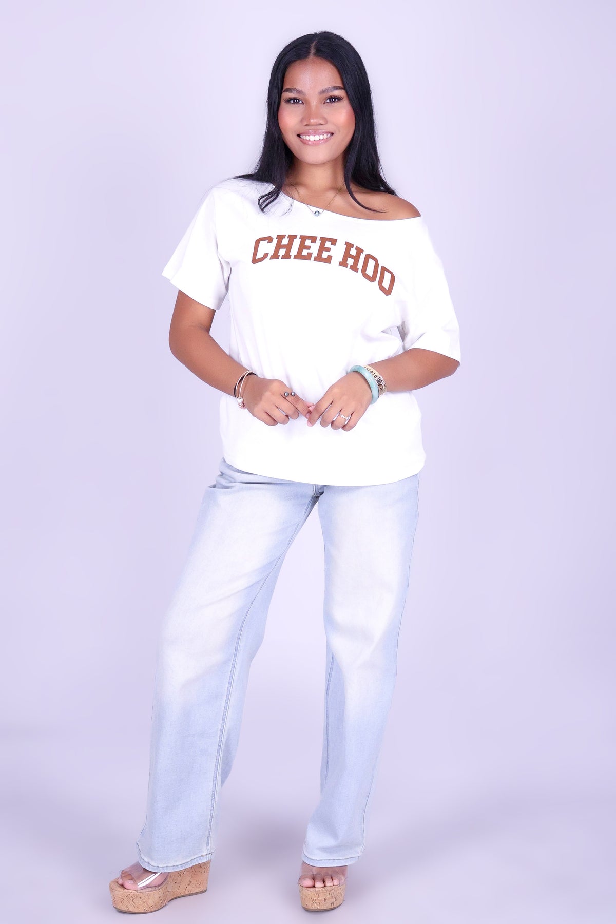 CHEE HOO! OVERSIZED OFF SHOULDER TEE