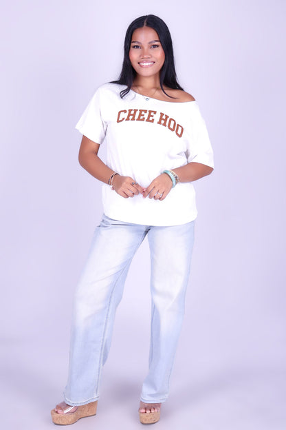 CHEE HOO! OVERSIZED OFF SHOULDER TEE