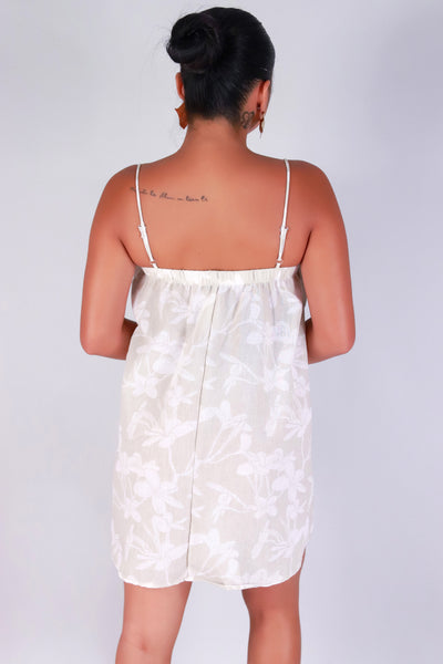 Jeans Warehouse Hawaii - S/L SHORT PRINT DRESSES - PLUMERIA TREE DRESS | By LUZ