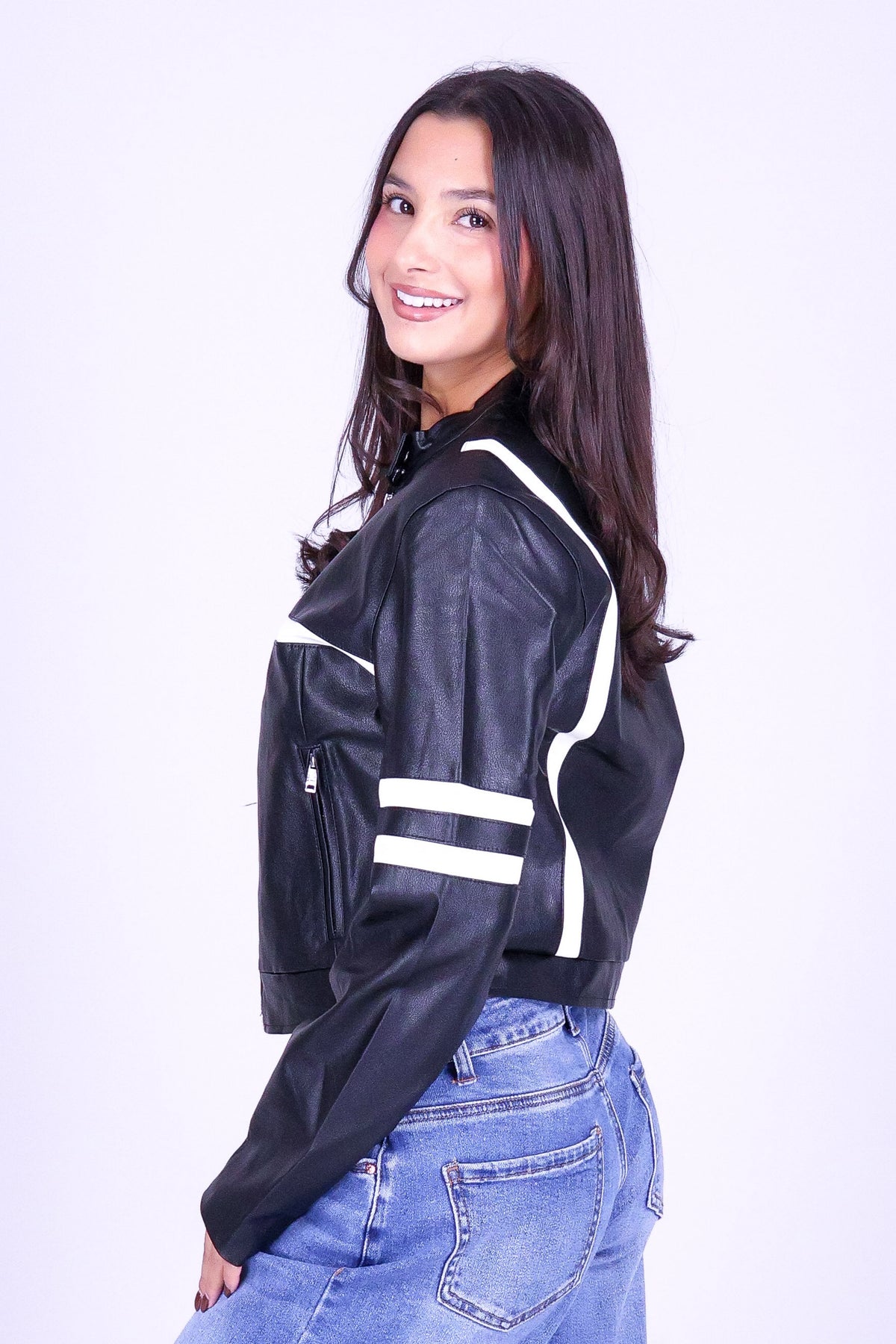 NO LOOKING BACK FAUX LEATHER MOTO JACKET