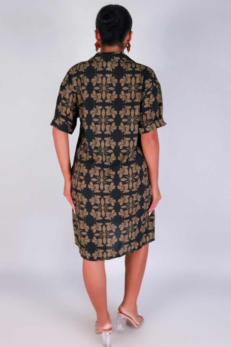 Jeans Warehouse Hawaii - SLEEVE SHORT PRINT DRESSES - HIBISCUS QUILT BUTTON DOWN DRESS | By LUZ