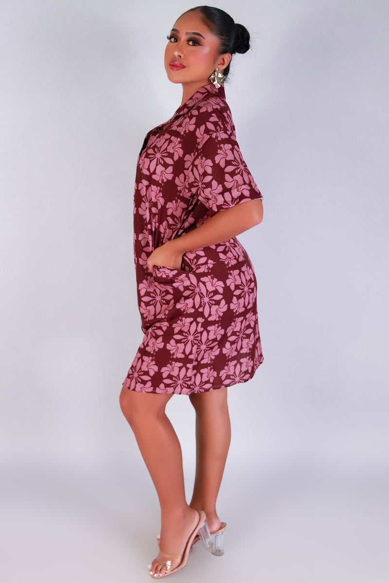 Jeans Warehouse Hawaii - SLEEVE SHORT PRINT DRESSES - HIBISCUS QUILT BUTTON DOWN DRESS | By LUZ