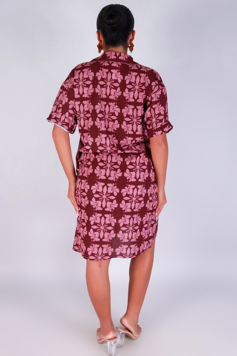 Jeans Warehouse Hawaii - SLEEVE SHORT PRINT DRESSES - HIBISCUS QUILT BUTTON DOWN DRESS | By LUZ