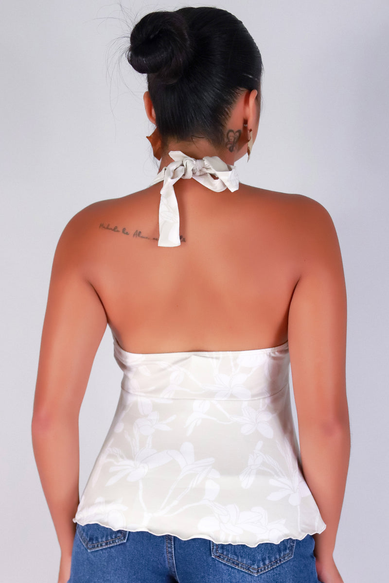 Jeans Warehouse Hawaii - SL PRINT - PLUMERIA TREE HALTER TOP | By LUZ