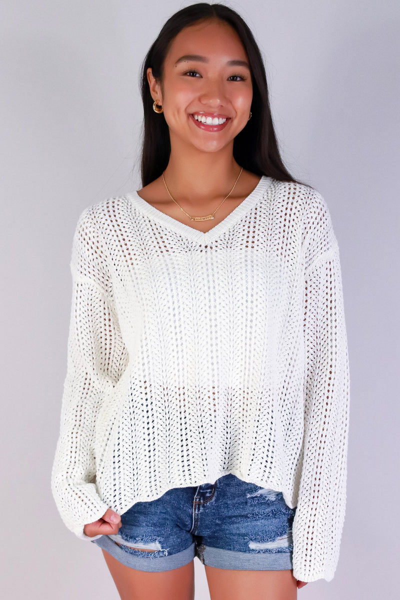 Jeans Warehouse Hawaii - SOLID LONG SLV TOPS - LAID BACK LOOPS SWEATER | By BE COOL