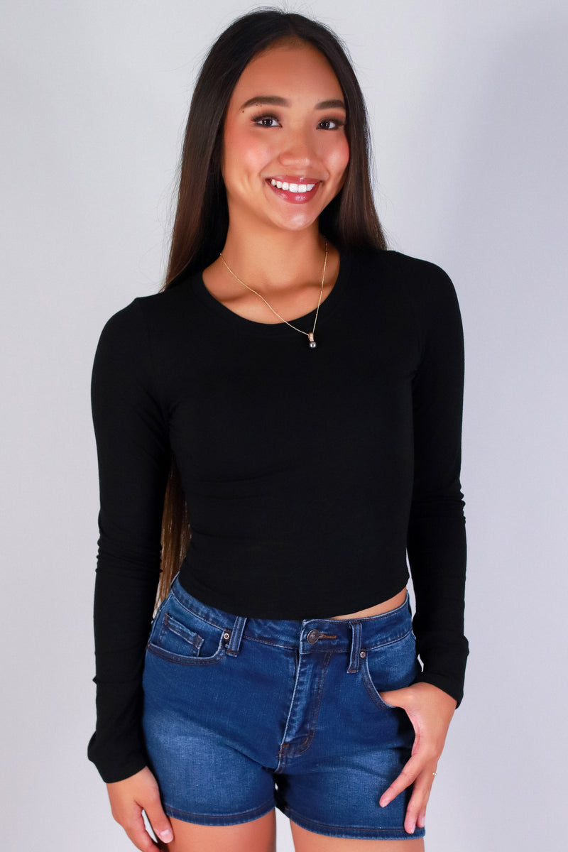Jeans Warehouse Hawaii - L/S SOLID BASIC - WATCH OUT TOP | By CRESCITA APPAREL/SHINE I