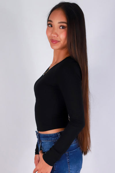 Jeans Warehouse Hawaii - L/S SOLID BASIC - WATCH OUT TOP | By CRESCITA APPAREL/SHINE I