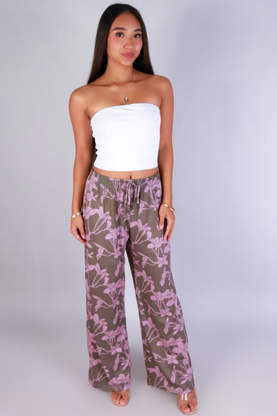 Jeans Warehouse Hawaii - PRINT KNIT PANTS - PLUMERIA TREE WIDE LEG PANTS | By LUZ
