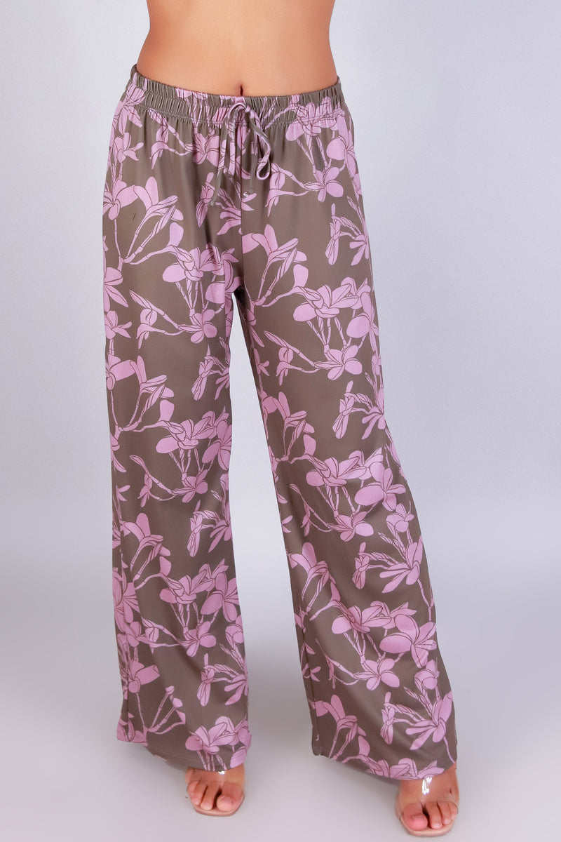 Jeans Warehouse Hawaii - PRINT KNIT PANTS - PLUMERIA TREE WIDE LEG PANTS | By LUZ