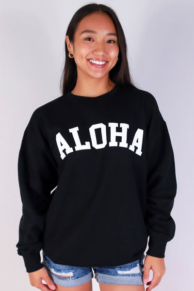 Jeans Warehouse Hawaii - SOLID LONG SLV TOPS - ALOHA LOGO SWEATER | By AMANO PRINTS
