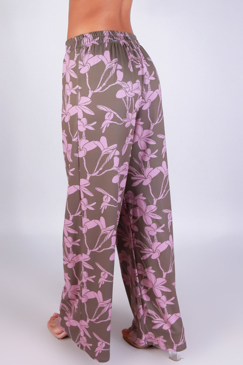 Jeans Warehouse Hawaii - PRINT KNIT PANTS - PLUMERIA TREE WIDE LEG PANTS | By LUZ