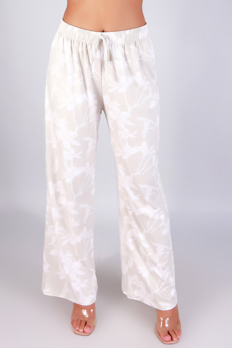 Jeans Warehouse Hawaii - PRINT KNIT PANTS - PLUMERIA TREE WIDE LEG PANTS | By LUZ